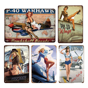 Placa de Metal con Diseño de Aviones de Combate P40 Warhawk, Impresión UV, Decoración de Pared con Temática Patriótica, Halloween - Product Image 1