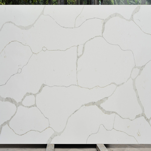 Dalles de pierre artificielle grand format 5003 Silk Road, design moderne blanc, quartz poli imprimé Calacatta, pour comptoirs de cuisine d'hôtel - Product Image 2