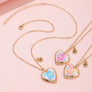 Ensemble de 3 colliers avec pendentif cœur pour meilleures amies, cadre photo pour meilleur ami, collier ouvert avec pendentif pour filles, enfants, bijoux - Product Image 5