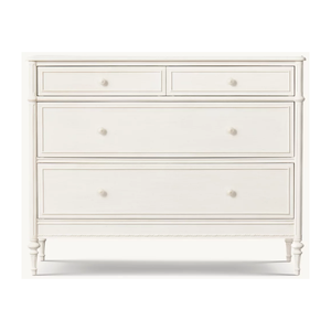 Cassettiera a 4 cassetti in legno massello di betulla, stile vintage francese con gambe tornite, mobile contenitore bianco neoclassico per camera da letto e soggiorno - Product Image 1