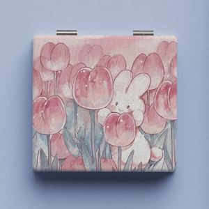 Miroir de maquillage Tulip style Ins, double face, HD, pour détails du visage, portable, pliable, petit miroir à main, outils de maquillage pour filles - Product Image 1