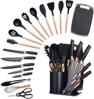 Ensemble de couteaux de cuisine en acier inoxydable 19 pièces avec logos personnalisés, manches en plastique ambidextres, lames durables et affûtées - Durable
