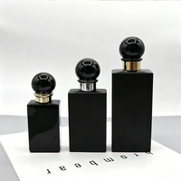 OLATEC 50 100ML Botella de Perfume de Vidrio Negro con Tapa a Presión, Tapa Geométrica, Opción de Logotipo Personalizado, Envase de Fragancia de Lujo