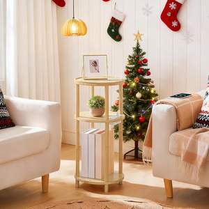 <span class=keywords><strong>Table</strong></span> d'appoint ronde en bambou à 3 niveaux avec station de charge pour chambre et salon, petite <span class=keywords><strong>table</strong></span> d'appoint pour salon - Product Image 2