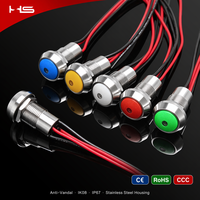 Interrupteur à bouton-poussoir électronique LED étanche IP67, 12 mm, 1NO, 6 couleurs, faisceau de câblage en acier inoxydable, 2A, 220V