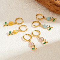 Franse verse polygoon hanger oorbelgespen handgeschilderde emaille tulp vis fruit decoratieve oorbellen vintage sieraden