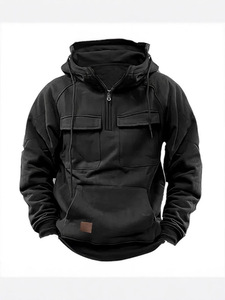 Felpa <span class=keywords><strong>con</strong></span> <span class=keywords><strong>Mezza</strong></span> <span class=keywords><strong>Zip</strong></span> e Tasche Multiple per <span class=keywords><strong>Uomo</strong></span>, Stile Workwear, Top Sportivo Casual in Tinta Unita, Direttamente dalla Fabbrica - Product Image 4