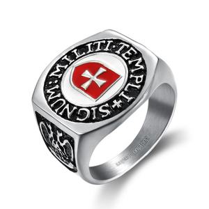 Anillo Masónico de Acero Inoxidable Sólido e Impermeable, Hecho a Medida, con Cruz de los Caballeros Templarios y Esmalte Rojo y Blanco Turco, para Joyería de Fiesta - Product Image 1