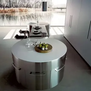 High End Double Table Stainless Steel Cabinet Kitchen Round Countertops Luxury Kitchens With Islands