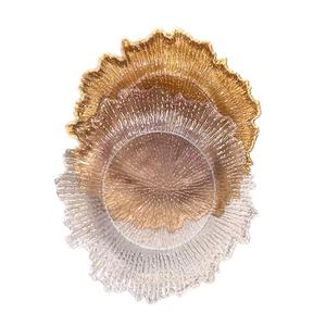 Platos Decorativos Transparentes y Dorados para Fiestas de Boda, Platos de Acrílico de 13 Pulgadas con Diseño de Arrecife - Product Image 1