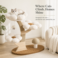 Arbre à chat floral 3 niveaux avec lit, structure d'escalade, griffoir durable et résistant aux rayures, jouet en tissu au style mignon pour votre chat