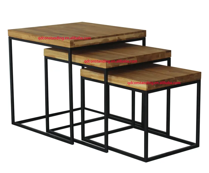 ODM OEM 공장 사각 디자인 가구 다기능 중첩 북유럽 금속 다리 나무 생활 현대 철 커피 테이블 세트