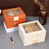 Boîte à bijoux en cuir PU à grande capacité, 3 étages, pour colliers, bagues, boucles d'oreilles, avec couvercle transparent, étui à bijoux pour bracelets