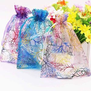 Sacs cadeaux en organza transparent, pochette en maille corail avec cordon de serrage 9x12cm, sac cadeau pour bijoux, pour présentation de mariage - Product Image 5