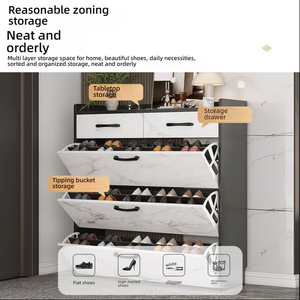 <span class=keywords><strong>Meuble</strong></span> <span class=keywords><strong>à</strong></span> <span class=keywords><strong>chaussures</strong></span> blanc en kit avec 4 étagères, grande capacité, organisateur de rangement en MDF pour couloir et espace derrière la porte - Product Image 5