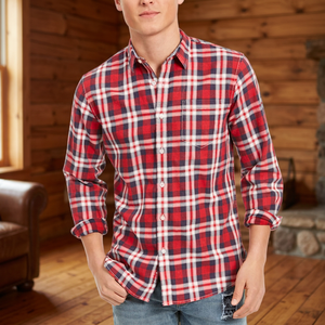 Unisex <b>Plaid</b> Flannel <b>Shirt</b> Long Sleeve Button-Up Casual Outdoor Chest Pocket Custom Logo 100% Cotton Anti-Wrinkle Breathable - Product Image 3