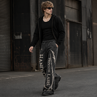 Pantalon de survêtement évasé pour homme en molleton de coton délavé, taille à cordon de serrage, imprimé sérigraphié effet vieilli, style streetwear décontracté, vente en gros