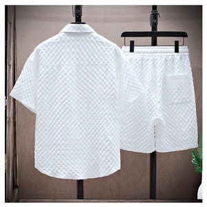 Completo Sportivo <span class=keywords><strong>Estivo</strong></span> da <span class=keywords><strong>Uomo</strong></span> 2024, Set Due Pezzi Traspirante in Seta Ghiaccio, Camicia a Maniche Corte e Pantaloncini <span class=keywords><strong>Casual</strong></span>, Sottile ed Elegante - Product Image 4