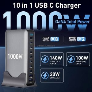 1000W Multi Port 10-port USB GaN Fast Charging Desktop Charger <b>Adapter</b> 140W Laptop and Tablet Fast Charger - Product Image 2