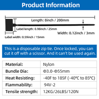 Étiquette d'attache de câble en Nylon autobloquante 4*200mm boucle de joint en plastique étanche carte d'étiquette suspendue pour attache de câble réseau