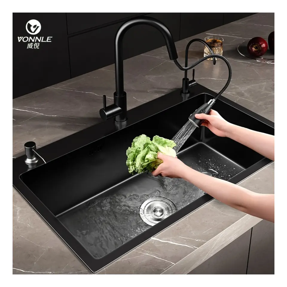 thick countertop kitchen workstation wash basin nano black stainless steel kitchen sink