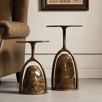 Table d'appoint ronde de luxe en cuivre, table basse combinée, mobile, facile à nettoyer, table décorative pour villa, salon, hôtel