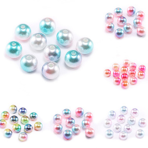 Acrylic Imitation Pearls Round With Holes For Jewelry Making Multicolored Gradient Candy Colors Loose <b>Beads</b> - Product Image 1
