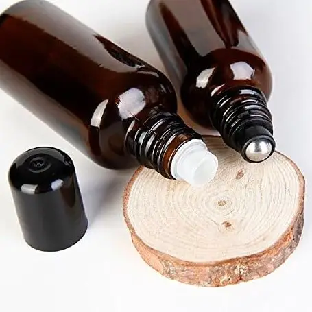 Tragbare braune Glas rolle auf 20ml Parfüm ätherischem Öl Roller leere Flasche mit Edelstahl kugel und schwarzer Kappe