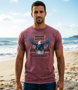 T-shirt Vintage Homme Lourd en Gros Personnalisable avec Logo Impression HD 2026 USA 250ème Anniversaire 100% Coton Tricoté Lavé - Product Image 2