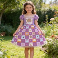 Tissu en coton tissé imprimé à carreaux avec motifs d'animaux de dessin animé pour robes - Vente en gros
