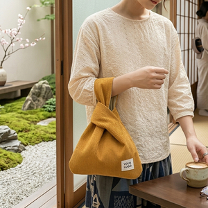 Bolso de Mano de Corduroy Suave Premium con Nudo y Logotipo Personalizado para Promoción de <span class=keywords><strong>Marca</strong></span>, <span class=keywords><strong>Mini</strong></span> Bolso Tote Estético - Product Image 2