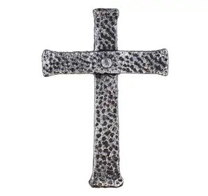 polyresin statue Decorative Hammered Cast Iron Wall Cross Antique Silver Old Rugged Cross