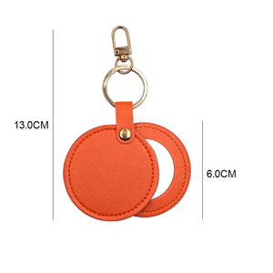 Espejo de Bolsillo Plegable Redondo con Logotipo Personalizado al por Mayor, Espejo de Mano Delgado de Cuero PU con Llavero para Bolso y Llaves - Product Image 2