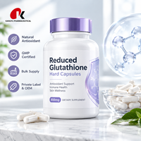 Capsules dures de glutathion réduit 500 mg, fabrication OEM, marque privée, certifié GMP ISO, fabricant de compléments alimentaires