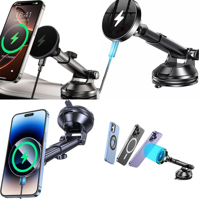 New Electronics Products 2026  Windshield Car Mount Phone Holder Magnetic Wireless Car Charger Fast Charging Trending Product
