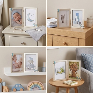 Fournisseur OEM Cadre photo double articulé en métal pour bébé 4x6 en alliage de zinc, motif cheval à bascule et montgolfière, décoration de chambre d'enfant, cadeau - Product Image 6