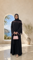 Nouvelle Collection 2026 : Ensemble Abaya Noir avec Dentelle Florale et Hijab Assorti – Robe Modeste pour Femmes Musulmanes, Style Islamique Dubaï 66590 #