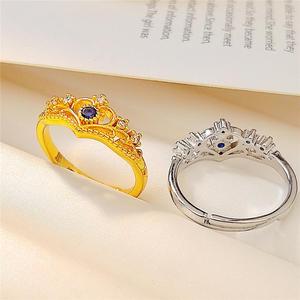 Anello Aperto Regolabile a Forma di Corona e Cuore, Anello Decorativo per Donne - Product Image 3