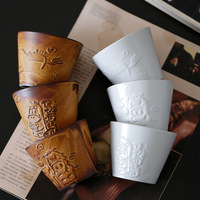 Tasse à café en grès artisanale à motif en relief, thème cheval, style bouche de cochon, style japonais vintage, tasse créative pour latte art, Dehua