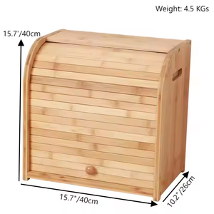 Grande capacité de stockage des aliments de cuisine stockage du pain récipient alimentaire dessus roulant boîte à pain en bambou comptoir avec couvercle facile à glisser - Product Image 4