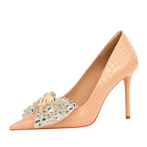 Zapatos de Tacón Alto para Mujer, Diseño de Moda para Bodas, Tacón Delgado, Punta Puntiaguda, Lazo con Pedrería, 2025 - Product Image 1