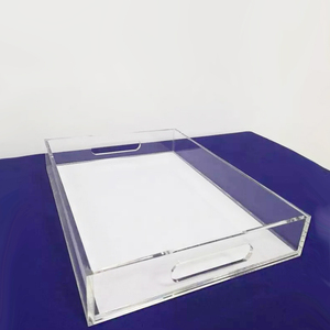 Transparante acryl dienblad ontbijt thee koffie tafel serveerbladen met handgrepen en insert voor flyers Lucite dienblad met insert groothandel - Product Image 1