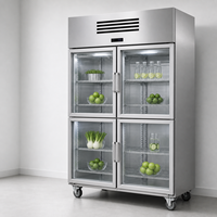 Réfrigérateur commercial vertical 4 portes 1380L, double couche, verre trempé, refroidissement par air pour la conservation et la présentation des aliments surgelés