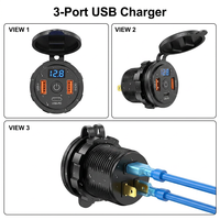 Prise de voiture USB 3 ports 66W QC3.0 PD 12V 24V à charge rapide, étanche, avec voltmètre LED pour voiture, camion, bateau, camping-car, avec interrupteur