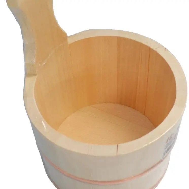 Handmade rustic wooden bucket for mixing rice, natural wooden bucket with handles