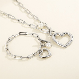Manufacturer <b>Cheap</b> Stainless Steel Link Chain Pearl Heart Shape Jewelry <b>Sets</b> - Product Image 2