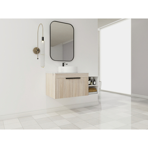 Mueble de Baño Flotante de Diseño Moderno con Lavabo de Cerámica, Encimera de Piedra Blanca, Pequeños Estantes de Almacenamiento y Cierre Suave - Product Image 5