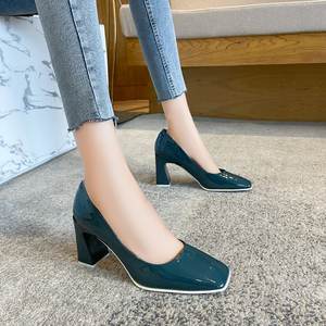 Square <b>Toe</b> Women PU Upper Thick <b>Heel</b> 6-8cm Shallow Cut Slip Formal Summer Professional Shoes Daily Fashion Trend - Product Image 3