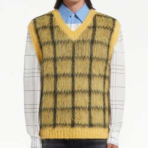 Pull rayé à carreaux imprimé à col en V sans manches à la mode personnalisé, gilet tricoté décontracté, pull en coton pour hommes - Product Image 1