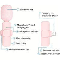 Mini microphone cravate sans fil double à condensateur K9 avec suppression du bruit, connecteur Type-C 2,4 GHz, pour iPhone, Android et appareil photo